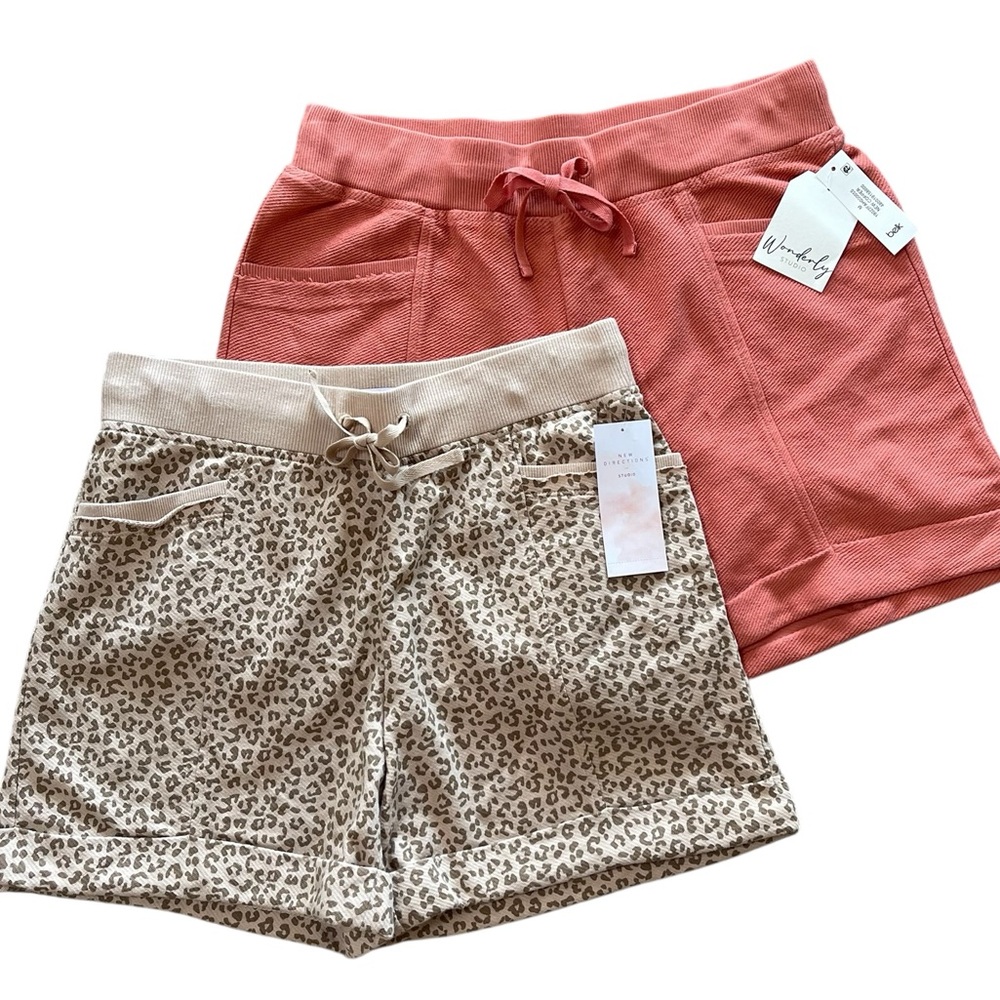 Wonderly Rust & New Directions Leopard Bundle of 2 Knit Shorts Sz M Athletic NWT